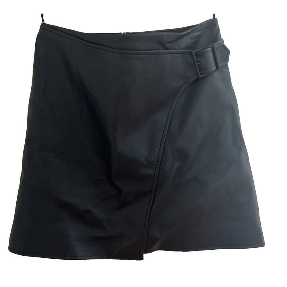 Karen Millen Black Faux Leather Lined Skirt with Buckle Size - SIZE 6 NWT